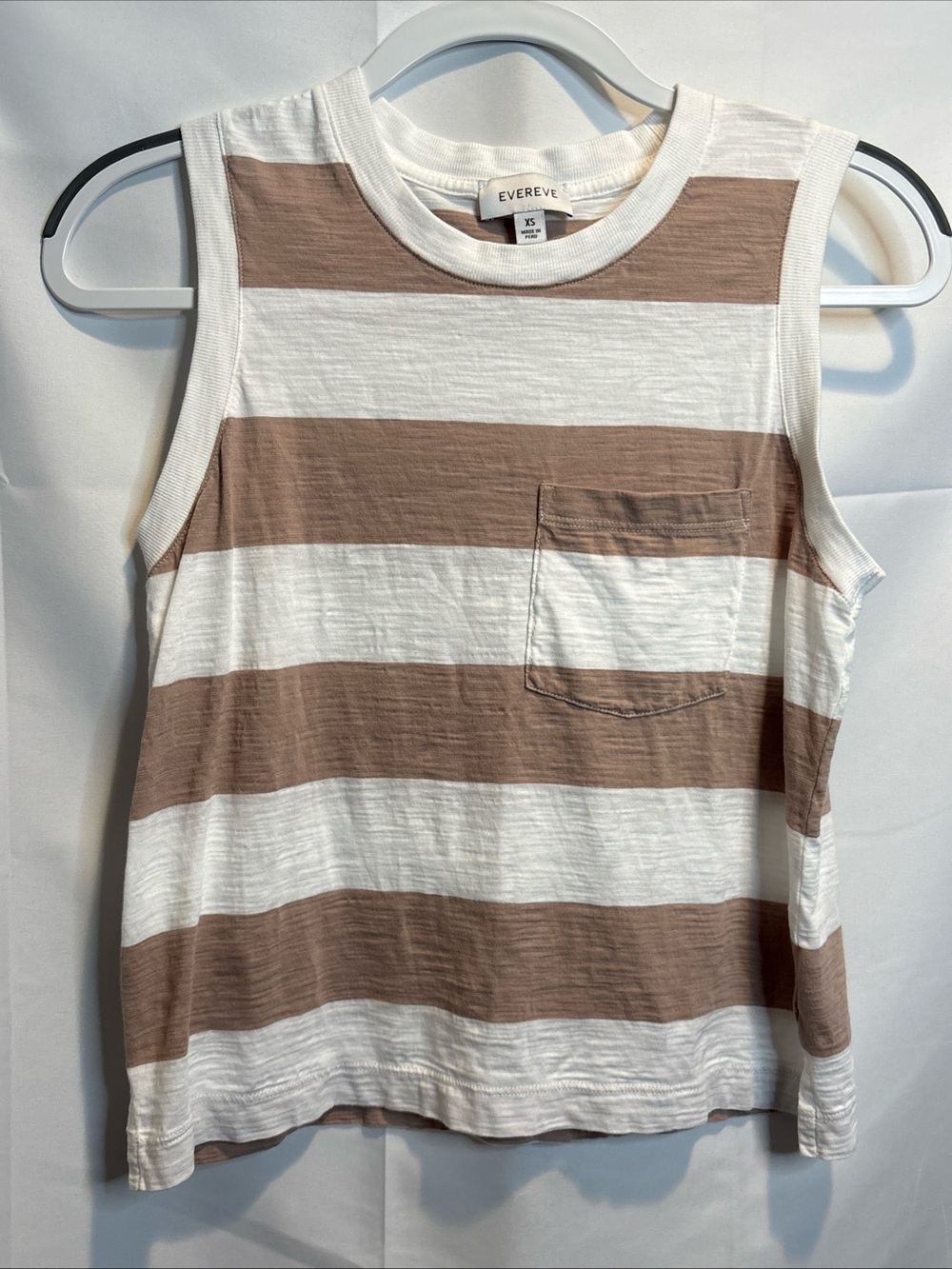 Evereve Striped Sleeveless Pocket Tank - Cream & Taupe